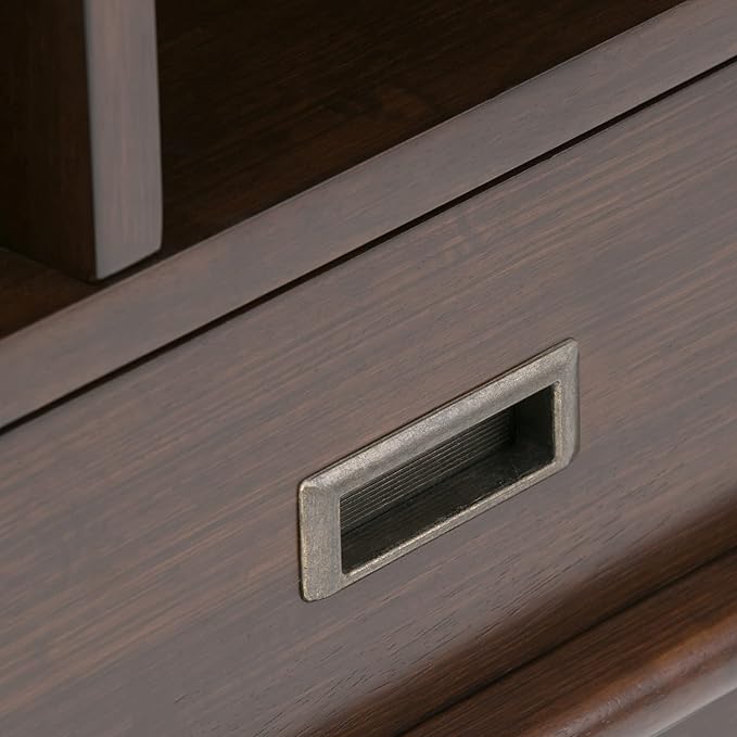 SIMPLIHOME Draper SOLID HARDWOOD 22 Inch Mid Century Modern Bookcase and Storage Unit in Medium Auburn Brown, For the Living Room, Study Room and Office - LeafyLoom