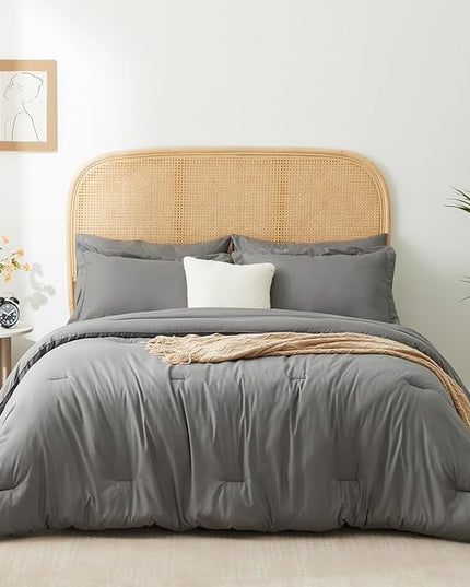 King bed in a bag 7 pieces bedding comforter set with Comforter and Sheets Grey King bed set with sheets,Pillow Shams, Flat Sheet, Fitted Sheet and Pillowcases - LeafyLoom
