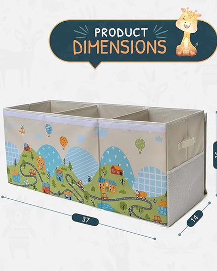 Extra Large Toy Storage Organizer with Lid - Sturdy, Collapsible Toy Chest Storage Box with Cute Design - Toys Bin with Dividers for Kids, Boys, Girls, Nursery, Bedroom, Play room 37"x16"x14" - LeafyLoom