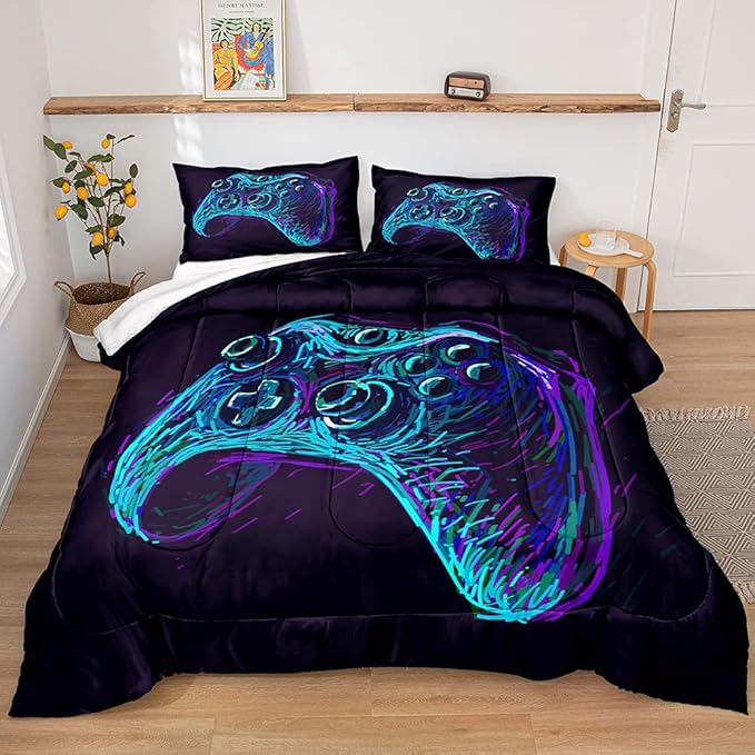 Gaming Comforter for Boys Teen,Game Contoller Bedding Set for Boys Kids,Down Alternative Comforter for All Season,Gamer Home Decor for Boys Comforter Set (Comforter-Game35, Queen) - LeafyLoom