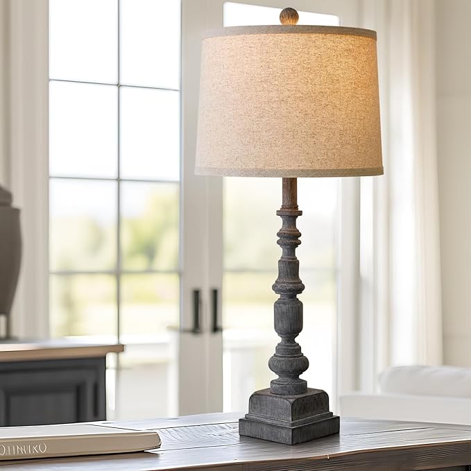 Oneach 27.75" Single Table Lamp for Living Room, Farmhouse Bedside Lamps with Dual USB Port for Bedroom Kids Room Dorm Office, Rustic Lamps for End Table Nigntstand Resin… - LeafyLoom