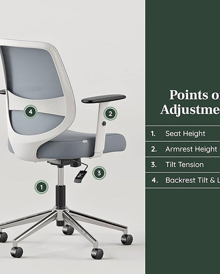 Branch Daily Chair - Computer Office Chair with Swivel, Lumbar Rest, and Adjustable Armrests - Sustainable, Stylish Mesh, & Adjustable Armrests - Comfortable Seating for Improved Posture - Slate - LeafyLoom