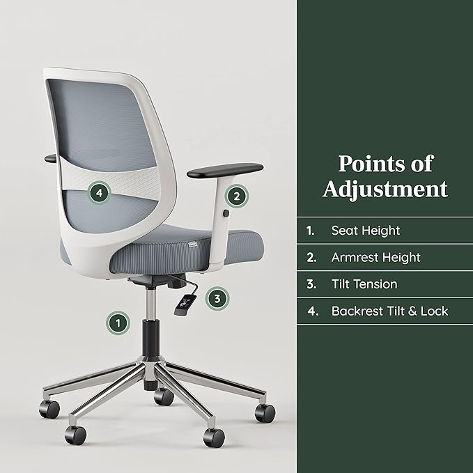Branch Daily Chair - Computer Office Chair with Swivel, Lumbar Rest, and Adjustable Armrests - Sustainable, Stylish Mesh, & Adjustable Armrests - Comfortable Seating for Improved Posture - Slate - LeafyLoom