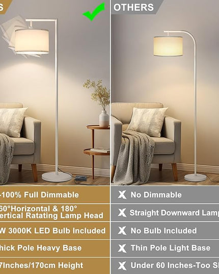 Boncoo Floor Lamp, Floor Lamps for Living Room with Adjustable Silk Shade, Stepless Modern Dimmable Floor Lamp, LED Standing Lamp for Bedroom Office Dorm Room, 9W Bulb Included-White - LeafyLoom