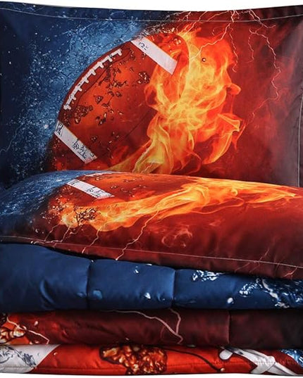 NTBED American Football Comforter Set for Boys Teens,3D Sports Bedding Full Size,Rugby Printed Quilt Sets with 2 Matching Pillow Shams - LeafyLoom