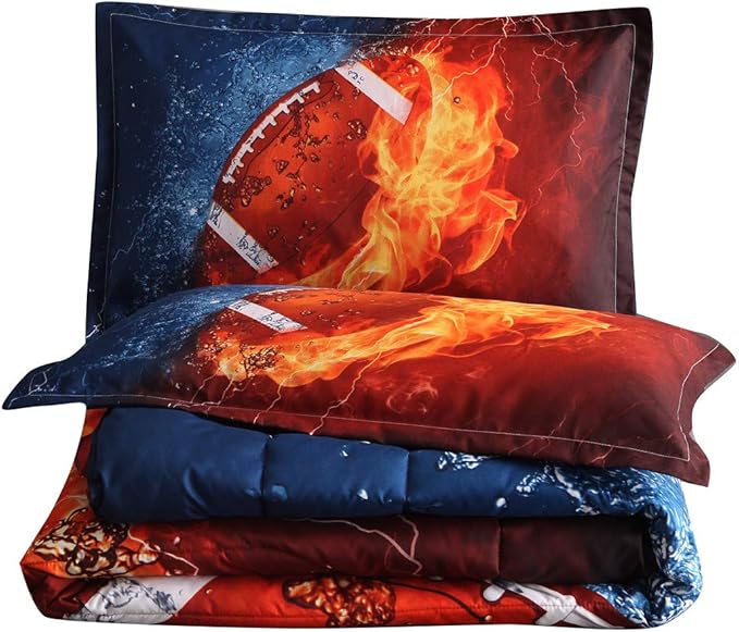 NTBED American Football Comforter Set for Boys Teens,3D Sports Bedding Full Size,Rugby Printed Quilt Sets with 2 Matching Pillow Shams - LeafyLoom
