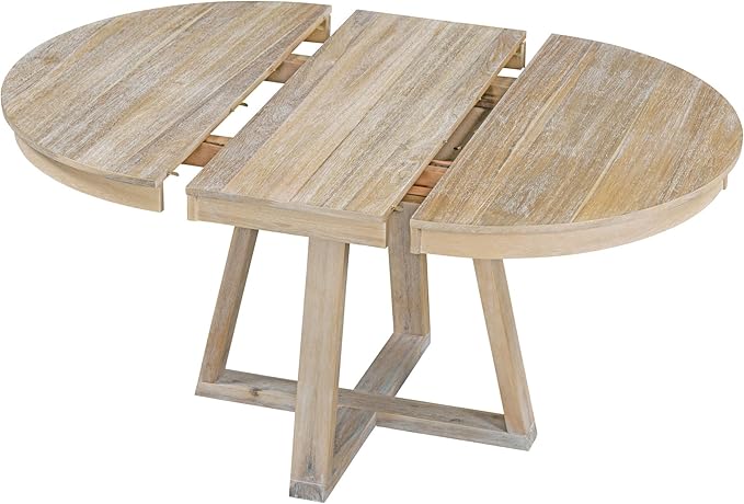 5-Piece Extendable Dining, Retro Round Functional Kitchen Table Set with a 16" W Leaf and 4 Upholstered Chairs for Kithchen Living Room, Natural - LeafyLoom