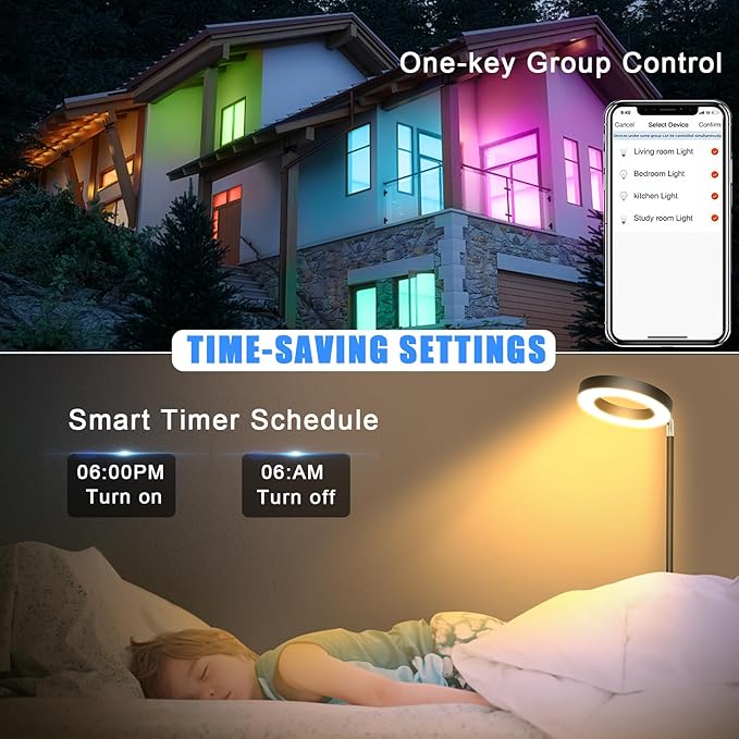Smart Floor Lamp 42W 3700LM, Double-sided Super Bright Torchiere LED Floor Lamps Work with Alexa Google Home, 2700K-6500K Dimmable RGBCW Color Changing Tall Standing Light for Bedroom Living Room - LeafyLoom