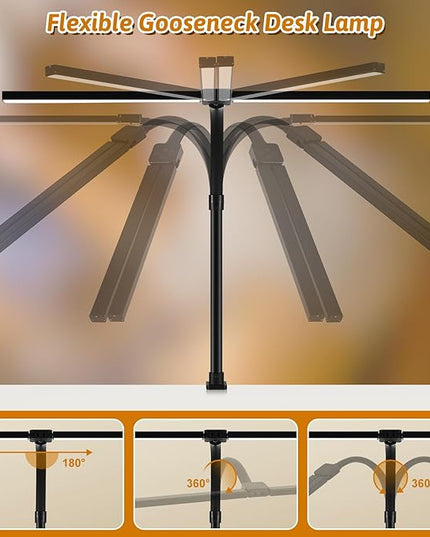 Double Head LED Desk Lamp with Anti-Glare Cover Computer Desk Lamp for Home Office 24W Brightest Desk Light Office Lamp for Workbench Drafting Architect with Clamp and Base - LeafyLoom