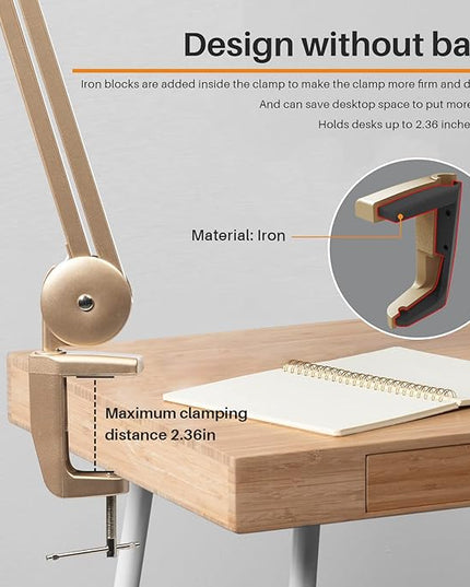 Task Lamp with Clamp, Bright 117PCS LEDs, Metal Swing Arm 24W 2200 Lumen Dimmable Led Desk Lamp for Architect Home Office Study Reading Dorm Workbench Craft, 23 Inch Lamp Head Work Lamp - LeafyLoom