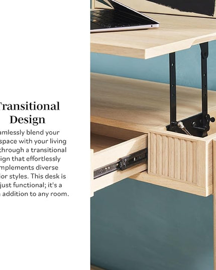 Walker Edison Office Writing and Computer Desk Spacious Desktop, Complementary in Living Spaces, 38 Inch, Reeded Lift-Top Coastal Oak - LeafyLoom