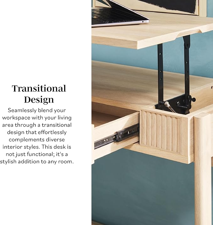 Walker Edison Office Writing and Computer Desk Spacious Desktop, Complementary in Living Spaces, 38 Inch, Reeded Lift-Top Coastal Oak - LeafyLoom
