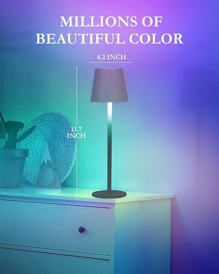 2-Pack RGB Cordless Table Lamp, RGB 8 Modes & Touch Control Rechargeable Battery Desk Lamp, IP54 Waterproof outdoor table lamp for Bedroom/Outdoor/Restaurant/Camping/Bars (Grey) - LeafyLoom