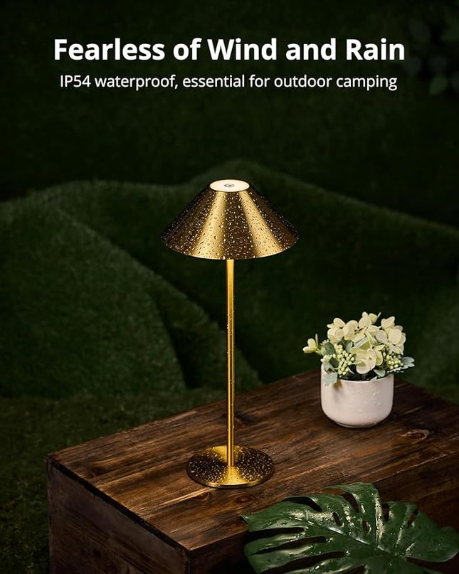 Cordless Table Lamp Rechargeable, Battery Operated LED Table Lamp with 3 Color Temperature & Stepless Dimming, Gold Desk Lamp, Outdoor Table Lamp for Living Room Home Bedroom Dining Patio - LeafyLoom