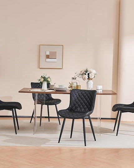 YOUNIKE Dining Kitchen Desk Chairs Modern Minimalist Faux Leather Indoor Padded Upholstered with Back Suitable for Kitchen Living Room Coffee Shop, Loads up to 300lbs Set of 2 Black - LeafyLoom