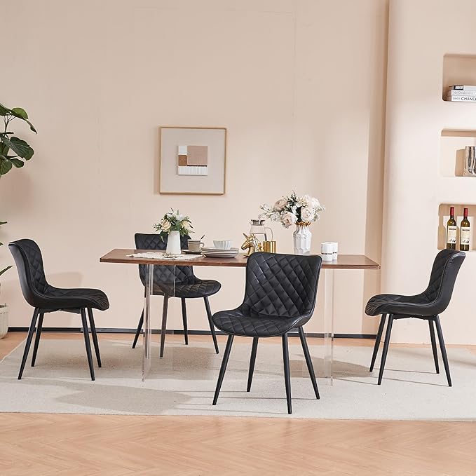 YOUNIKE Dining Kitchen Desk Chairs Modern Minimalist Faux Leather Indoor Padded Upholstered with Back Suitable for Kitchen Living Room Coffee Shop, Loads up to 300lbs Set of 2 Black - LeafyLoom