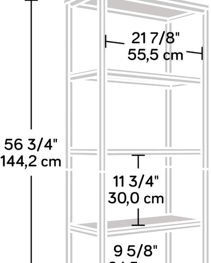 Sauder North Avenue Tall Bookcase/Book shelf, L: 23.47" x W: 11.58" x H: 56.77", Smoked Oak finish - LeafyLoom