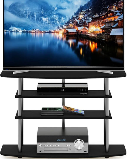 Furinno Frans Turn-N-Tube TV Stand for TV Size up to 43 Inch, 4-Tier, Black Oak - LeafyLoom