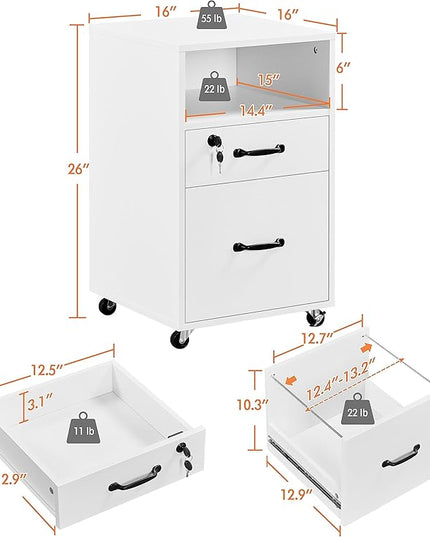 Yaheetech File Cabinet Vertical File Cabinets Mobile Letter Size File Storage Organizer Small Filing Cabinet Printer Stand for Home and Office White - LeafyLoom