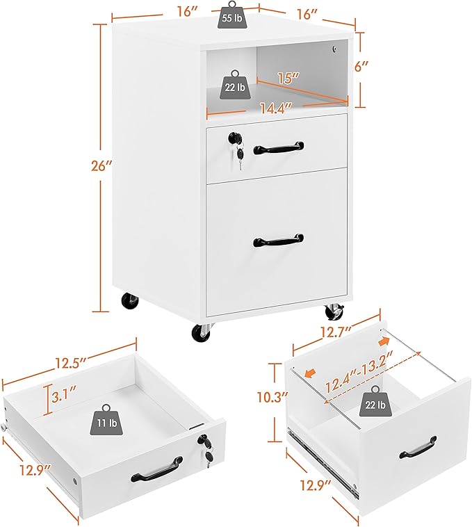 Yaheetech File Cabinet Vertical File Cabinets Mobile Letter Size File Storage Organizer Small Filing Cabinet Printer Stand for Home and Office White - LeafyLoom