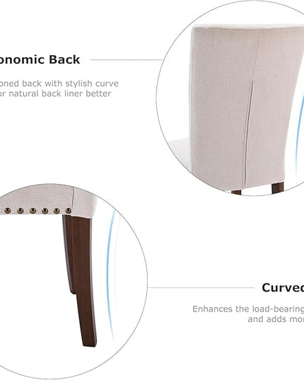 COLAMY Upholstered Fabric Dining Chairs Set of 6, High Back Padded w/Nailed Trim & Solid Wood Legs, Classic Parsons Side Chair for Home/Kitchen/Living Room-Beige - LeafyLoom