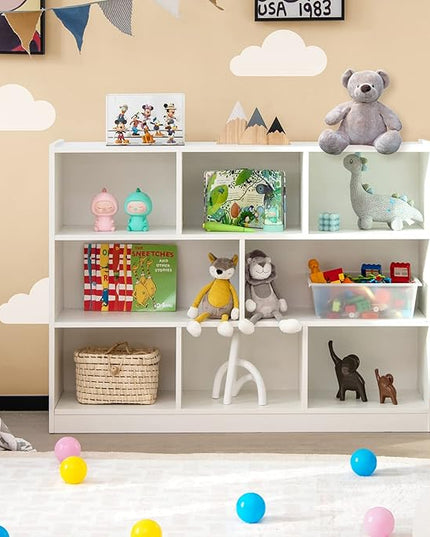 Giantex Wood 8 Cube Bookcase, Open Freestanding 3-Tier Bookshelf, Multipurpose Display Shelf for Living Room, Bedroom, Children's Playroom, Reading Room - LeafyLoom
