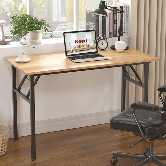 Need Office Computer Desk - 47.2L Sturdy and Heavy Duty Folding Laptop Table,Writing Table/Home Office Desk/Sewing Table,No Assembly Required (Teak Color) AC5BB12060 - LeafyLoom