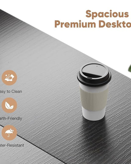 Sweetcrispy Computer Desk with Drawers 48 Inch Office Writing Work Kids Study 2-Tier Wood Corner Table with Storage Drawers Shelf for Bedroom Home Office - Black - LeafyLoom