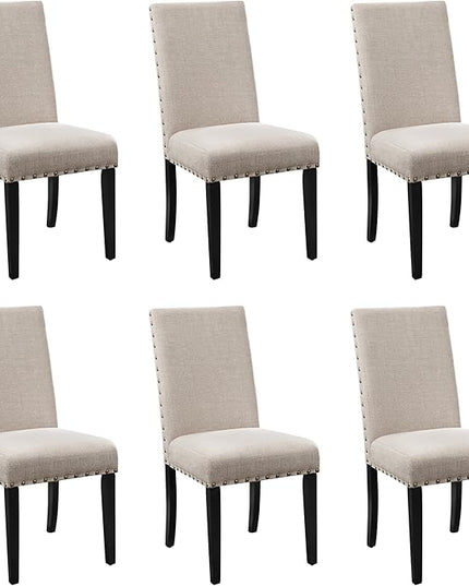 New Classic Furniture Crispin Dining Chair (Set of Six), 100% Polyester Natural Beige Fabric with Espresso Legs - LeafyLoom