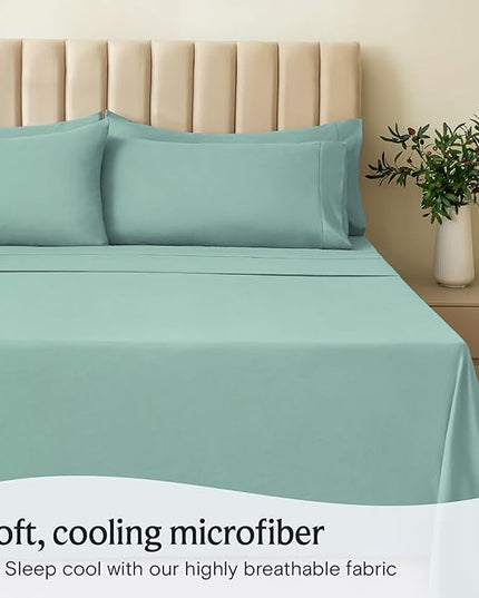 LuxClub 6 PC Full Sheet Set, Breathable Luxury Bed Sheets, Deep Pockets 18" Eco Friendly Wrinkle Free Cooling Bed Sheets Machine Washable Hotel Bedding Silky Soft - Light Teal Full - LeafyLoom