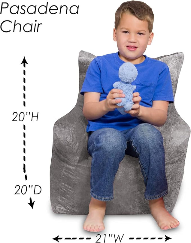 Posh Creations Structured Comfy Bean Bag Chair for Gaming, Reading, and Watching TV, Pasadena Chair, Rabbit Fur - Gray - LeafyLoom