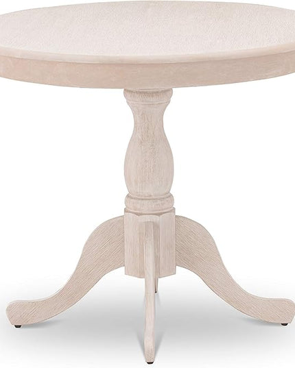 East West Furniture Antique Modern Kitchen Round Dining Table Top with Pedestal Base, 36x36 Inch, Butter Cream - LeafyLoom