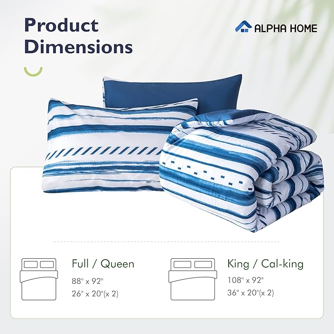 ALPHA HOME Comforter Set Queen Size, Nautical Style All Season Bedding Comforter Set, Comfortable Fluffy Comforter Set with Cotton Fabric (1 Comforter, 2 Pillowcases) - LeafyLoom