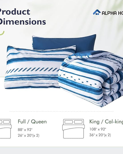 ALPHA HOME Comforter Set King Size, Nautical Style All Season Bedding Comforter Set, Comfortable Fluffy Comforter Set with Cotton Fabric (1 Comforter, 2 Pillowcases) - LeafyLoom
