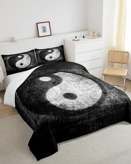 Feelyou Yin Yang Bedding Set for Girls Boys Children Boho Trippy Psychedelic Art Comforter Set Decorative Gossip Pattern Comforter Traditional Ying Yang Theme Duvet Set King Size 3Pcs - LeafyLoom