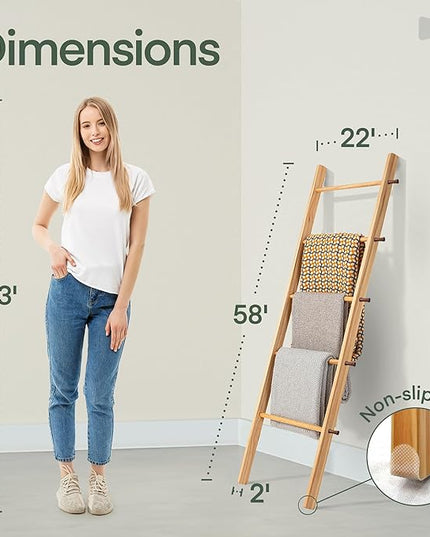 5 Ft Wooden Blanket Ladder Farmhouse - Quilt Ladder for Bedroom - Wood Ladder Decor - Decorative Ladder for Blankets - Easy to Assemble - Farmhouse Ladder Blanket Holder - Wooden Ladder for Blankets - LeafyLoom