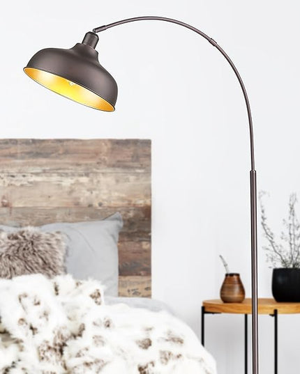 Arc Floor Lamps for Living Room with Remote Control, Modern Farmhouse Tall Standing Lamp, Floor Lamp with 360° Adjustable Hanging Dome Shade, Dimmable Tall Lamp with 9W LED Bulb - LeafyLoom