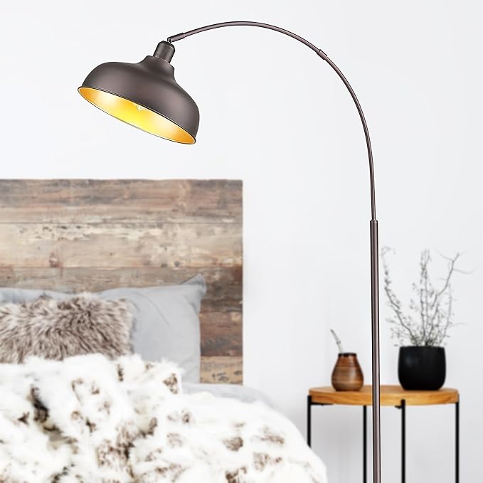 Arc Floor Lamps for Living Room with Remote Control, Modern Farmhouse Tall Standing Lamp, Floor Lamp with 360° Adjustable Hanging Dome Shade, Dimmable Tall Lamp with 9W LED Bulb - LeafyLoom