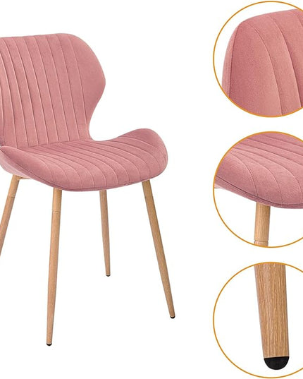 CangLong Dining Chairs Mid Century Modern Leisure Upholstered Metal Legs for Kitchen Living Room, Set of 2, Pink - LeafyLoom
