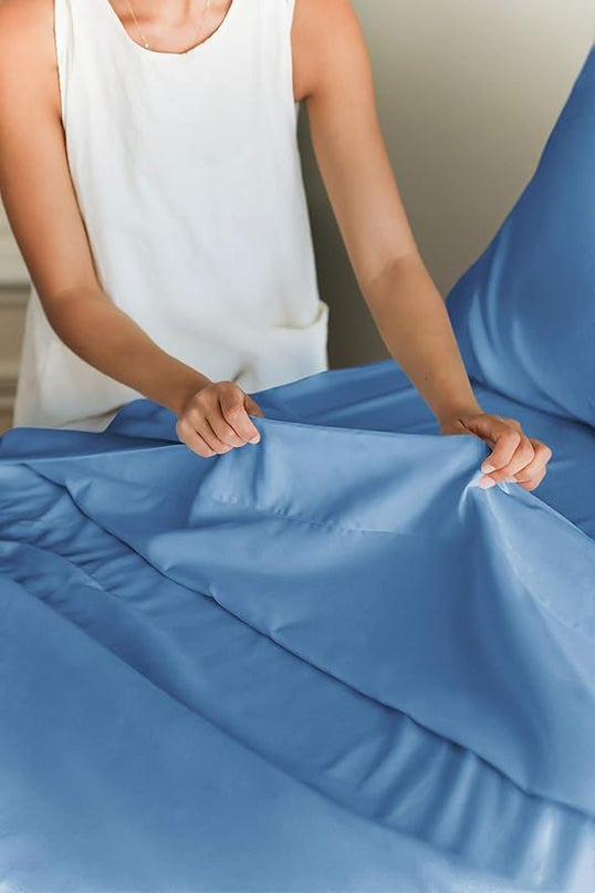 Twin Size 3 Piece Sheet Set - Comfy Breathable & Cooling Sheets - Hotel Luxury Bed Sheets for Women & Men - Deep Pockets, Easy-Fit, Soft & Wrinkle Free Sheets - Denim Blue Oeko-Tex Bed Sheet Set - LeafyLoom