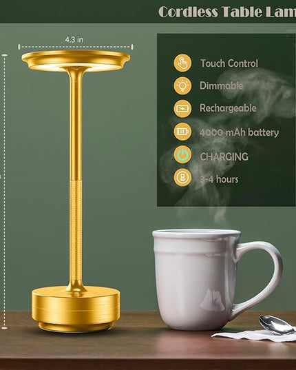LED Rechargeable Cordless Table Lamp, Battery Operated Stepless Dimming Modern Portable Outdoor Table Light for Dining Restaurant Patio[Burnished Gold]… - LeafyLoom