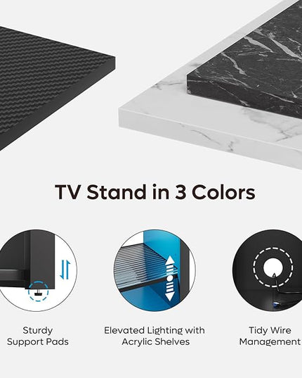 Bestier LED Tall Entertainment Center, 55 inch TV Stand for 55/60/65 inch TV, Gaming TV Cabinet with Storage for PS5, Adjustable Shelf Media TV Console for Living Room Bedroom, Black Marble - LeafyLoom