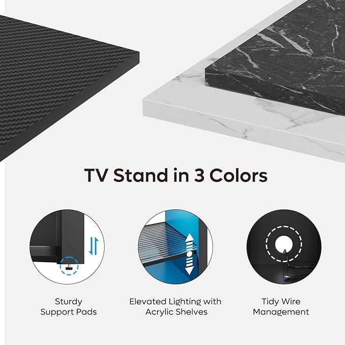 Bestier LED Tall Entertainment Center, 55 inch TV Stand for 55/60/65 inch TV, Gaming TV Cabinet with Storage for PS5, Adjustable Shelf Media TV Console for Living Room Bedroom, Black Marble - LeafyLoom