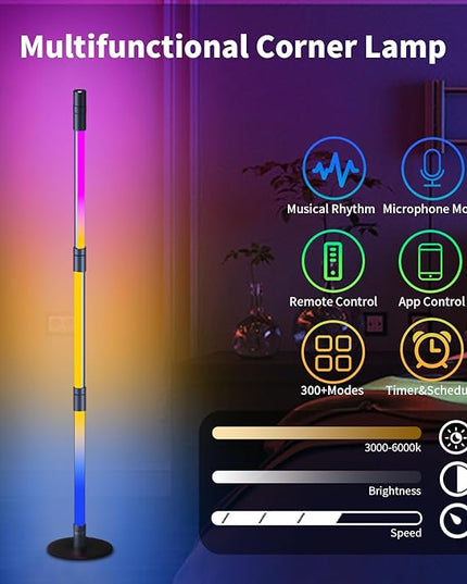 BRIMAX RGBWIC Corner Floor Lamp, DIY Detachable LED Floor Lamp with Spotlight, Smart Corner Lamp with 16 Million DIY Colors&Music Sync, App&Remote Control for Living Room Bedroom Study Room Christmas - LeafyLoom