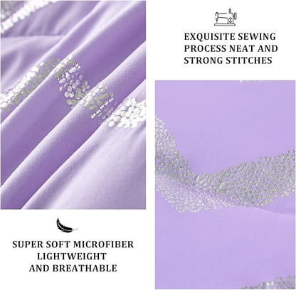 Purple/Silver Comforter Set Twin, Lavender Metallic Print Glitter Bedding Set Cute Shinny Lilac Bed Sets for Teen Girls Kids Women, 3 Piece (1 Pillowcase, 1 Decorative Pillow Sham) - LeafyLoom