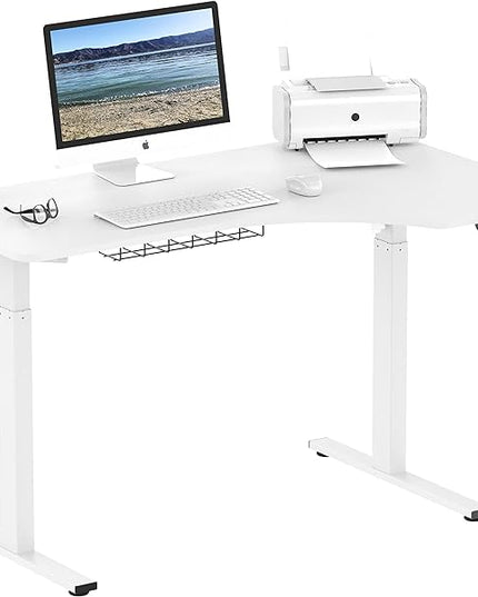 SHW 55-Inch L-Shaped Electric Height Adjustable L-Shaped Standing Desk with Right Facing Corner, White - LeafyLoom