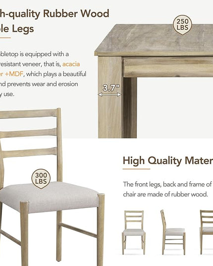 7-Piece Wooden Dinette Sets Mutifunctional Extendable Kitchen Dining Table with 12" Leaf and 2 Drawers, 6 Chairs w/Soft Cushion, for Diningroom Living Room, Easy to Assemble, Natural Wood Wash - LeafyLoom