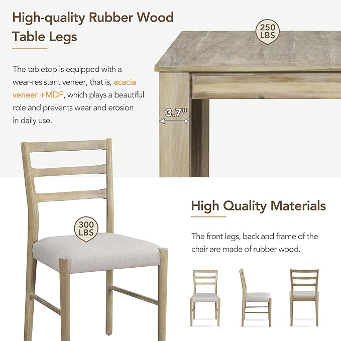 7-Piece Wooden Dinette Sets Mutifunctional Extendable Kitchen Dining Table with 12" Leaf and 2 Drawers, 6 Chairs w/Soft Cushion, for Diningroom Living Room, Easy to Assemble, Natural Wood Wash - LeafyLoom