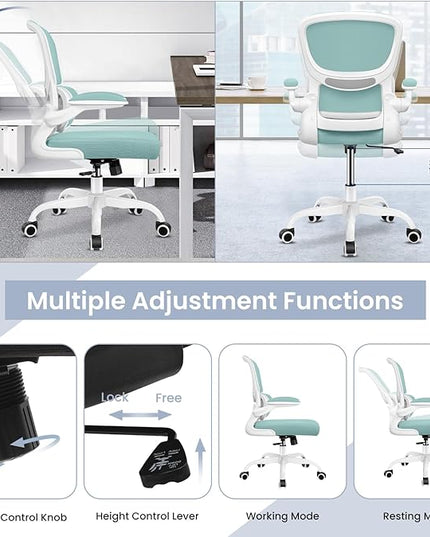 Office Chair, Ergonomic Desk Chair with Lumbar Support and Adjustable Armrests, Comfy Desk Chair Breathable Mesh Mid Back Computer Chair, Reclining Office Chair for Home Office - Mint Green - LeafyLoom