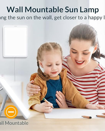 Light Therapy Lamp, Sun Lamp with 10000 Lux LED UV-Free, Seasonal Light for Happy Mood with 9 Adjustable Brightness & Timer, Wall Mountable, Flexible Lighting Angle for Home Office Traveling - LeafyLoom
